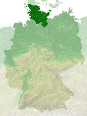 Schleswig-Holstein - topografische Relief Karte Deutschland