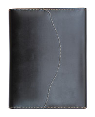 Black leather cover notebook isolated on white background