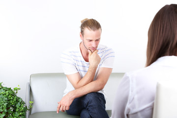 Man with problem on reception for  psychologist