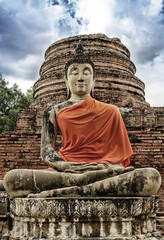 Stone statue of a Buddha in Wat Yai Chai Mongkhon ,Thailand.