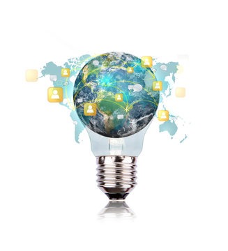 Light Bulb with earth of social network (Elements of this image