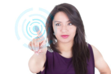 young woman raising her finger in the air