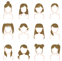 Gold hairstyle icon collection set