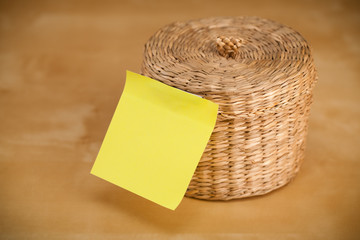 Empty post-it note sticked on jewelry box