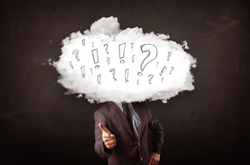 Business man cloud head with question and exclamation marks