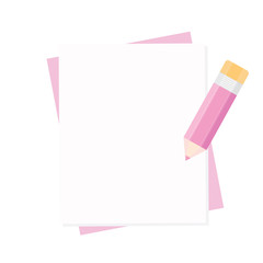 Pencil and pink paper, ready for your message. Vector .