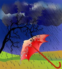 jesienna impresja z parasolem - obrazy, fototapety, plakaty