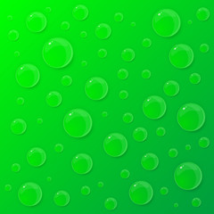 Water drops on green background.