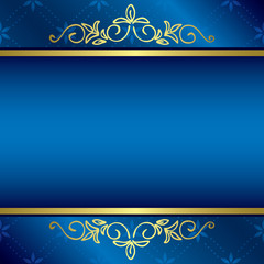 bright blue card with floral gold decorations - vector