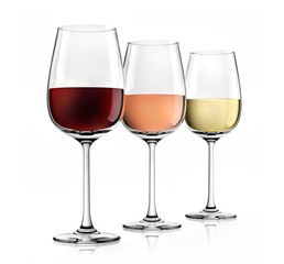 3 Weingläser Rot Rosé Weiss