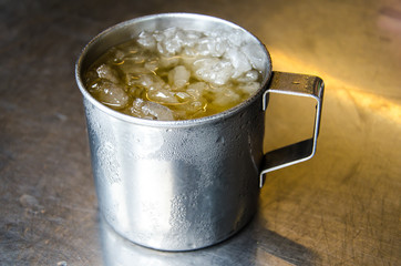 cold tea with ice in glass