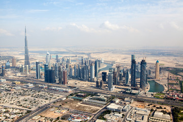 View at Sheikh Zayed Road skyscrapers in Dubai - obrazy, fototapety, plakaty