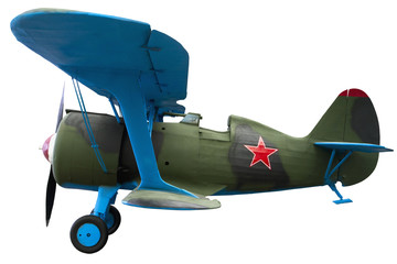 old green biplane fighter - obrazy, fototapety, plakaty