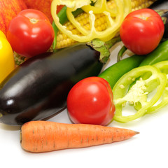 collection fruits and vegetables on white