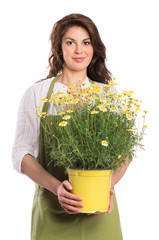 Happy Young Woman Holding Plant