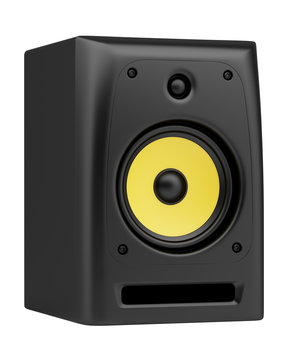 single black audio speaker isolated on white background