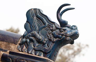 close up on roof and wall details in Temple of Heaven, Beijing