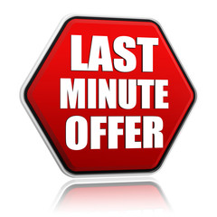 last minute offer in red hexagon banner