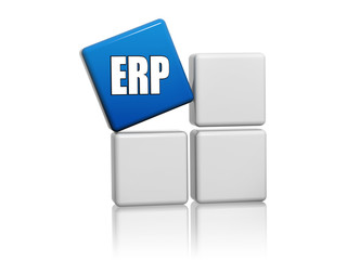 blue cube with letters ERP on boxes