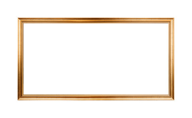 Empty horizontal wooden frame painted with gold