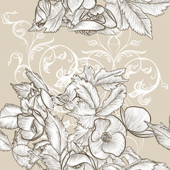 Seamless wallpaper with hand drawn flowers
