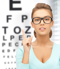 woman in eyeglasses with eye chart