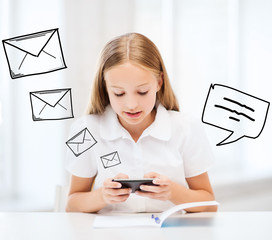 girl with smartphone at school
