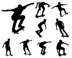 skateboarders silhouettes collection - vector - obrazy, fototapety, plakaty