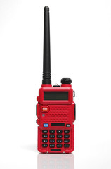 Red radio transceiver on White background