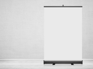 Clear empty background with blank roll up banner display.