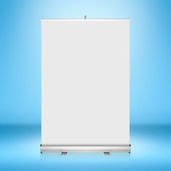 Clear empty background with blank roll up banner display.