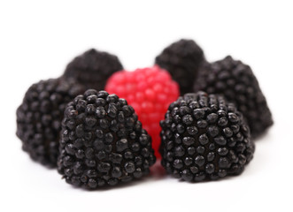 Blackberries candy on white background