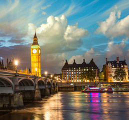 London.The Big Ben and Westminster Bridge at sunset, England