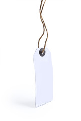 close up of blank price label on white background