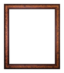 Old wooden picture frame in bronze isolated on white