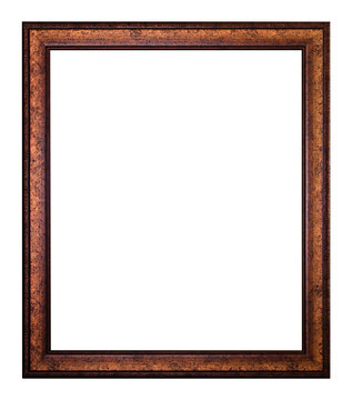 Old wooden picture frame in bronze isolated on white