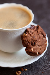 Chocolate and hazelnuts cookies with coffee