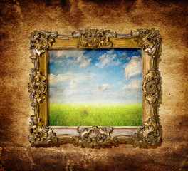 vintage frame on old wall