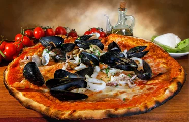 Papier Peint photo Lavable Pizzeria Pizza aux fruits de mer