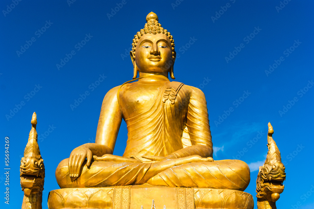 Wall mural 12 meters high big buddha image, made of 22 tons of brass in phu