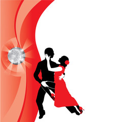 red background with dancing couple