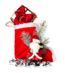 Red Christmas stocking and Santa Claus, holiday ornament