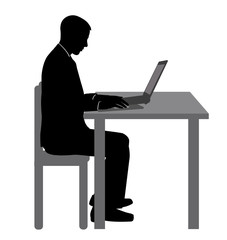 young man working on his laptop - vector