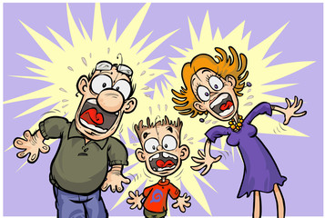 Cartoon shocked Family. All in separated layers.