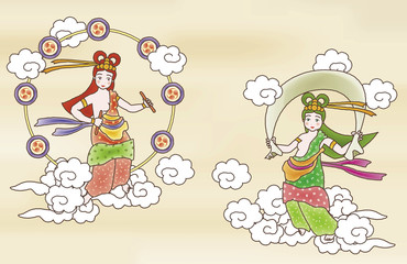 Fototapeta premium 天女風神雷神図A