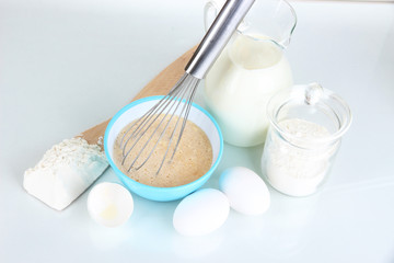 Ingredients for dough isolated on white