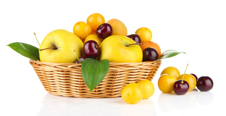 Bright summer fruits in basket isolated on white