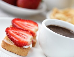 French toast with strawberry and coffee