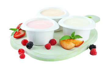 Delicious yogurt with fruit and  berries isolated on white
