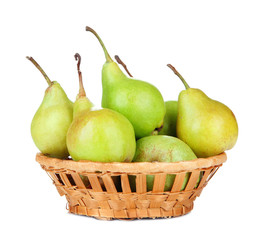 Pears in basket, isolated on white